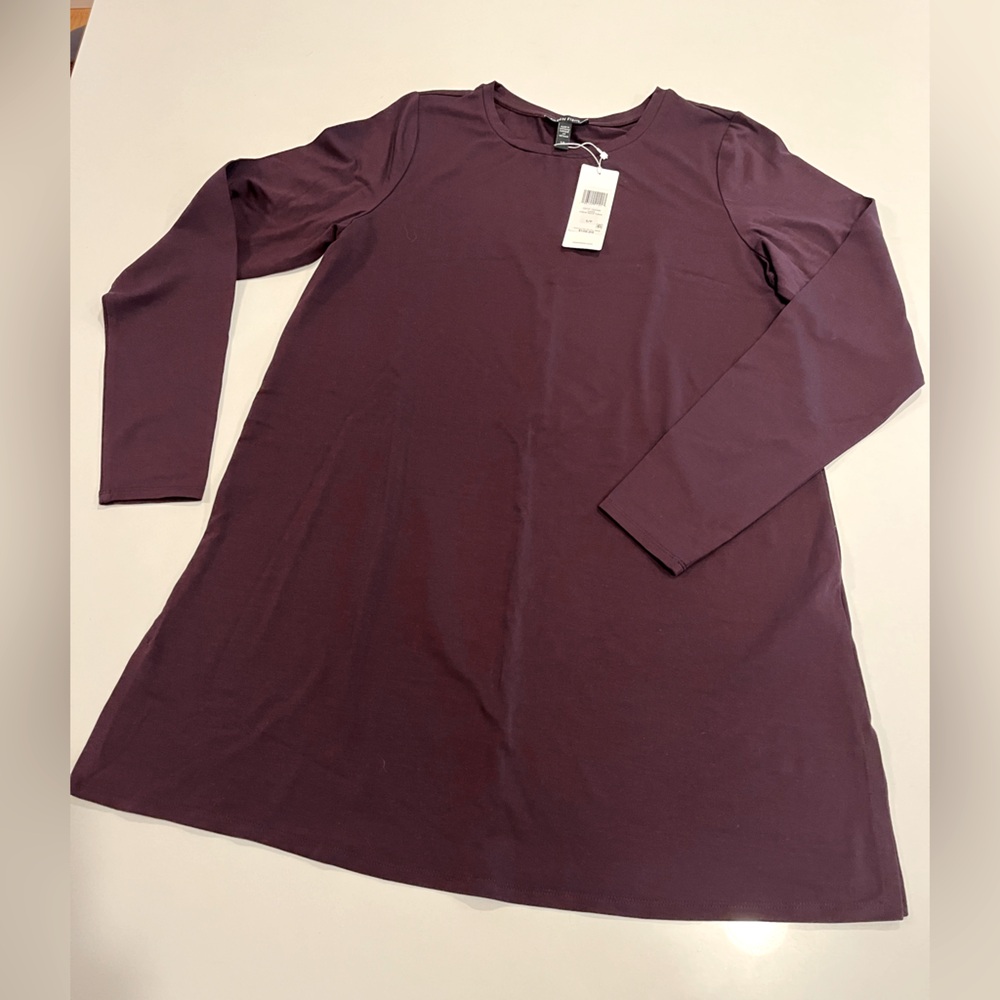 NWT Eileen Fisher Casis (eggplant purple) Long sleeve Crew Neck Tunic. Sz Small